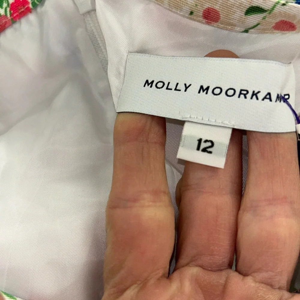 MOLLY MOORKAMP Sz 12 gorgeous 100% cotton faille floral shift back zip dress_4